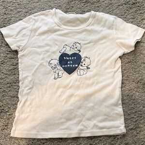 Brandy Melville White Crop Tee with Navy Heart Graphic